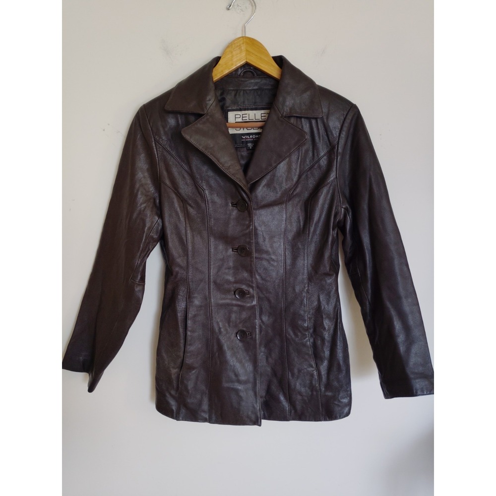 Pelle Studio Wilson's Jacket Women Sz Sm Brown 100% Leather Long Sleeve Buttons